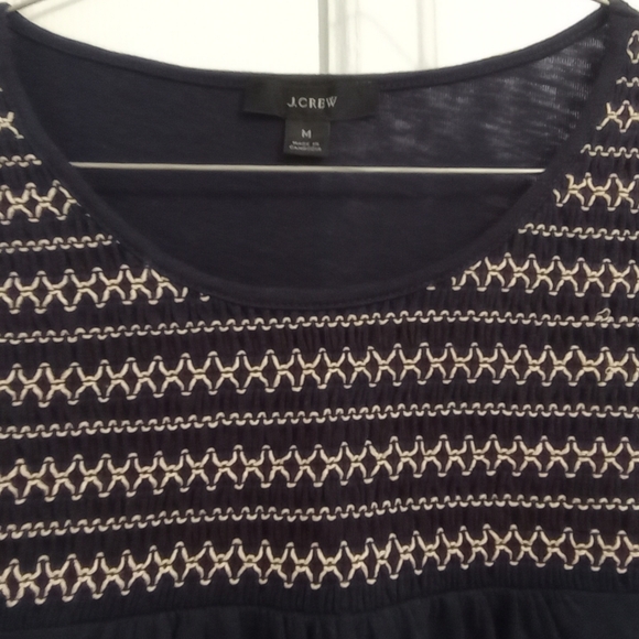 J Crew Peasant Boho Top Size M Navy Blue Scoop Neck - Picture 3 of 5